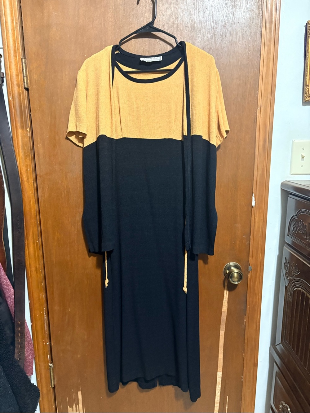 Christy Lyn 2pc Black and Mustard Colorblock Maxi Dress with Neck Ties